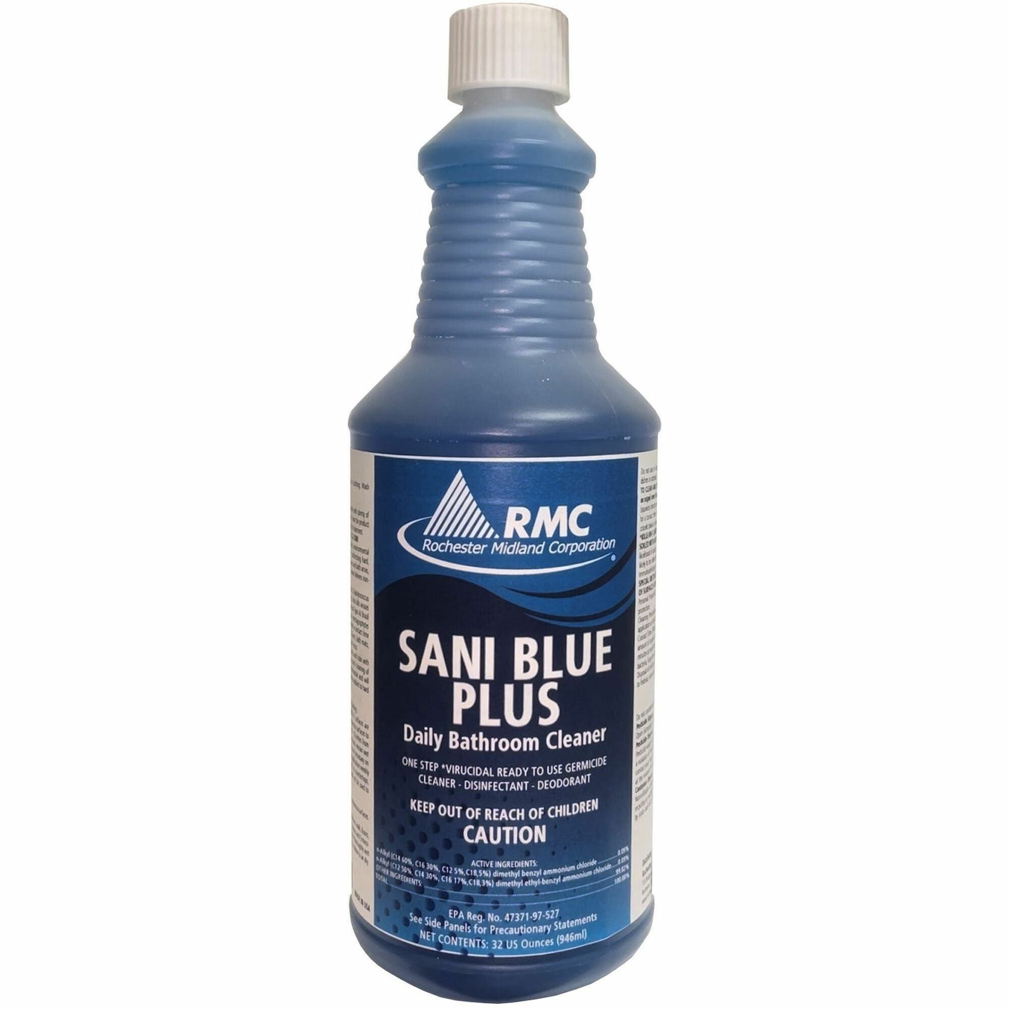 RMC Sani Blue Plus Bathroom Cleaner, Ready-To-Use, 32 fl oz (1 quart), 11 pH, Brilliant Blue, 1 Each