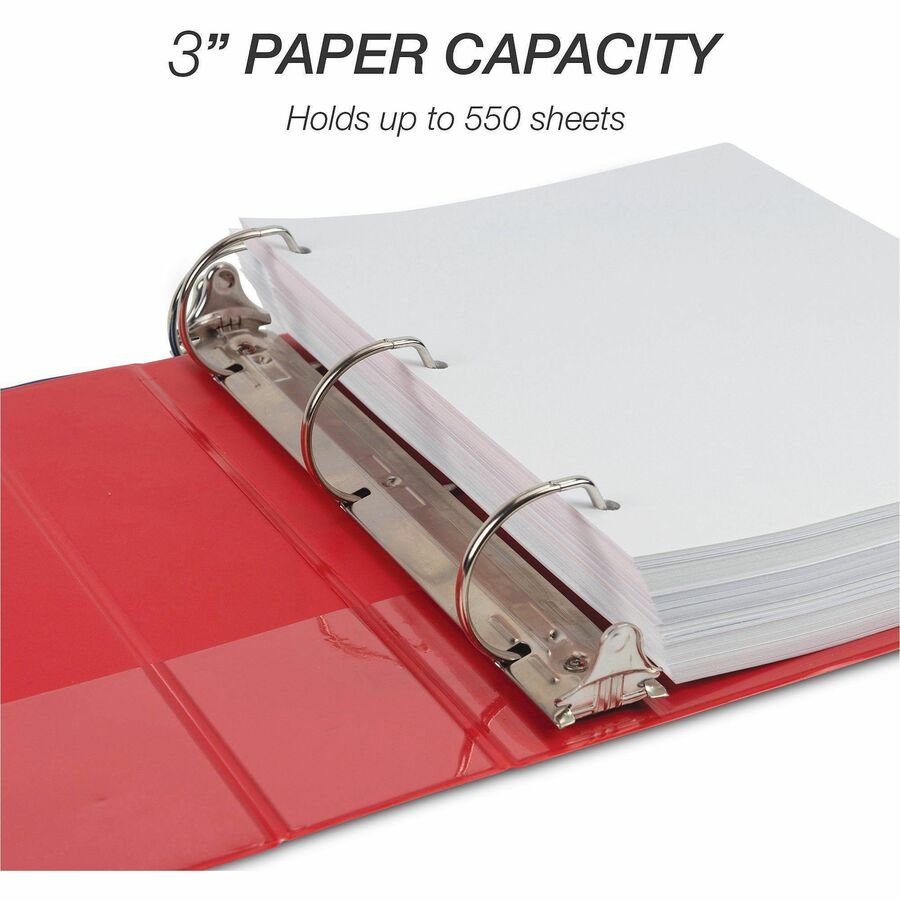 Samsill Durable Three-Ring View Binder, 3" D-Ring, 625 Sheet Capacity, 2 Internal Pockets, Polypropylene/Chipboard, Red, PVC-Free, Ink-Transfer Resistant, Clear Overlay, 1 Each