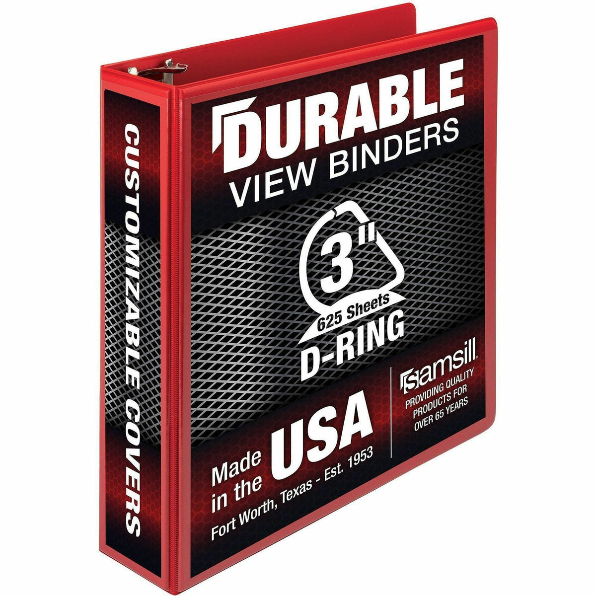 Samsill Durable Three-Ring View Binder, 3" D-Ring, 625 Sheet Capacity, 2 Internal Pockets, Polypropylene/Chipboard, Red, PVC-Free, Ink-Transfer Resistant, Clear Overlay, 1 Each
