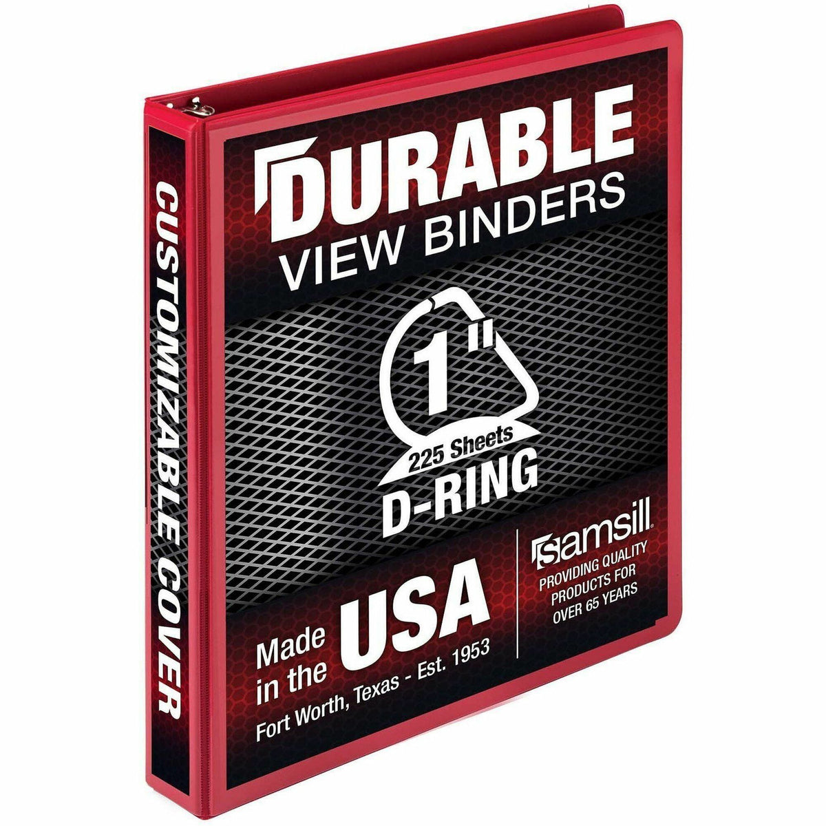 Samsill Durable Three-Ring View Binder, 1" D-Ring, 225 Sheet Capacity, 2 Internal Pockets, Polypropylene/Chipboard, Red, PVC-Free, Ink-Transfer Resistant, Clear Overlay, 1 Each