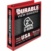 Samsill Durable Three-Ring View Binder, 2" D-Ring, 475 Sheet Capacity, 2 Internal Pockets, Red, PVC-Free, Clear Overlay, 1 Each
