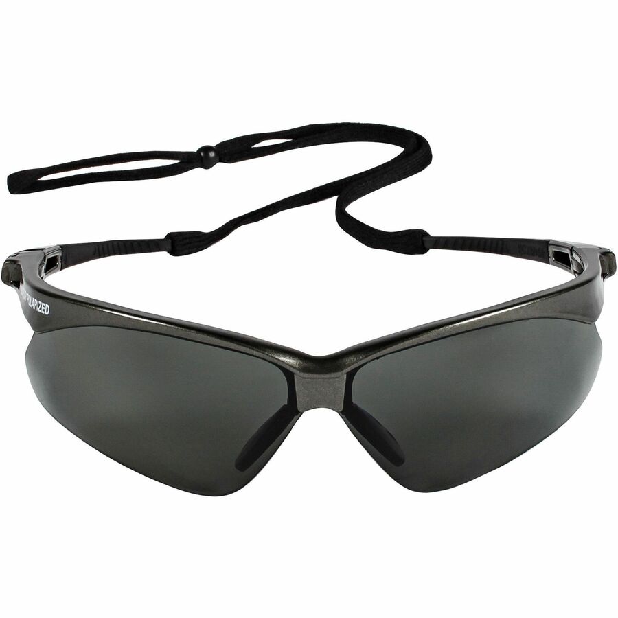 Kleenguard V30 Nemesis Safety Eyewear, Polarized Smoke Lens, Gunmetal Frame, Polycarbonate, Wraparound, Neck Cord, 12/Box