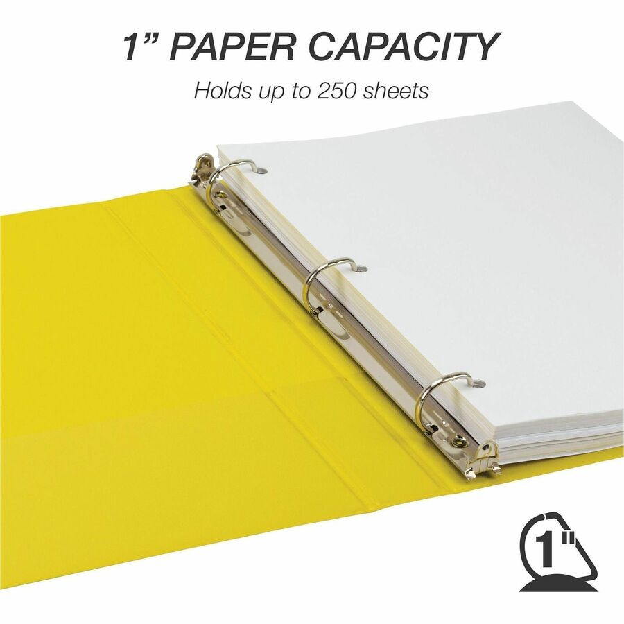 Samsill Durable Three-Ring View Binder, 1" D-Ring, 225 Sheet Capacity, 2 Internal Pockets, Polypropylene/Chipboard, Yellow, PVC-Free, Ink-Transfer Resistant, Clear Overlay, 1 Each