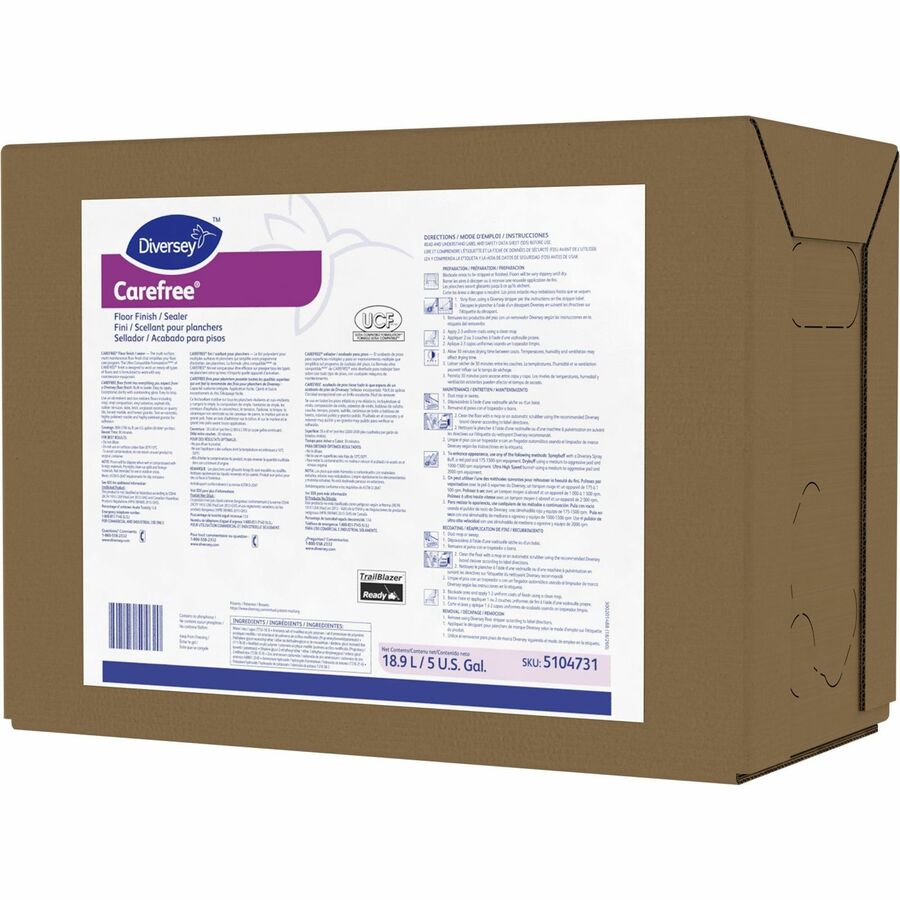 Diversey Carefree Floor Finish/Sealer, Ready-To-Use, 640 fl oz (20 quart), 8.8 pH, Ammonia Scent, Off White, 1 Each