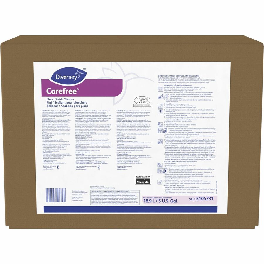 Diversey Carefree Floor Finish/Sealer, Ready-To-Use, 640 fl oz (20 quart), 8.8 pH, Ammonia Scent, Off White, 1 Each