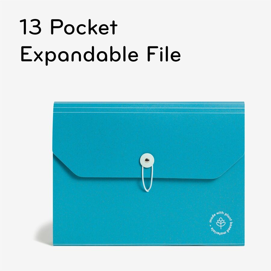 U Brands U-Eco Letter Expanding File, 8.5" x 11", 13 Pockets, Poly, Blue, 1 Each