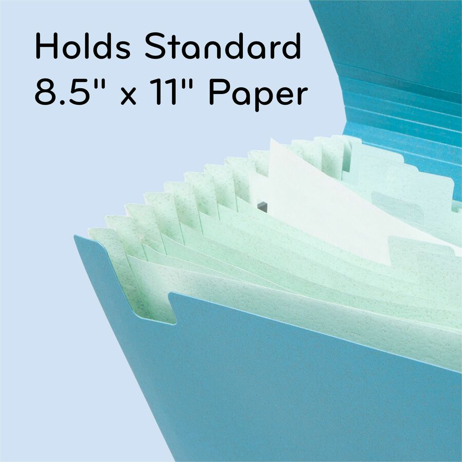 U Brands U-Eco Letter Expanding File, 8.5" x 11", 13 Pockets, Poly, Blue, 1 Each