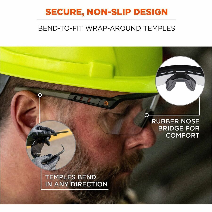 Ergodyne AEGIR Enhanced Anti-Fog Safety Glasses, Clear Lens, Matte Black Frame, Polycarbonate/Rubber, Strap Closure, Anti-scratch, Non-slip, Lightweight, Impact Resistant, 1 Each