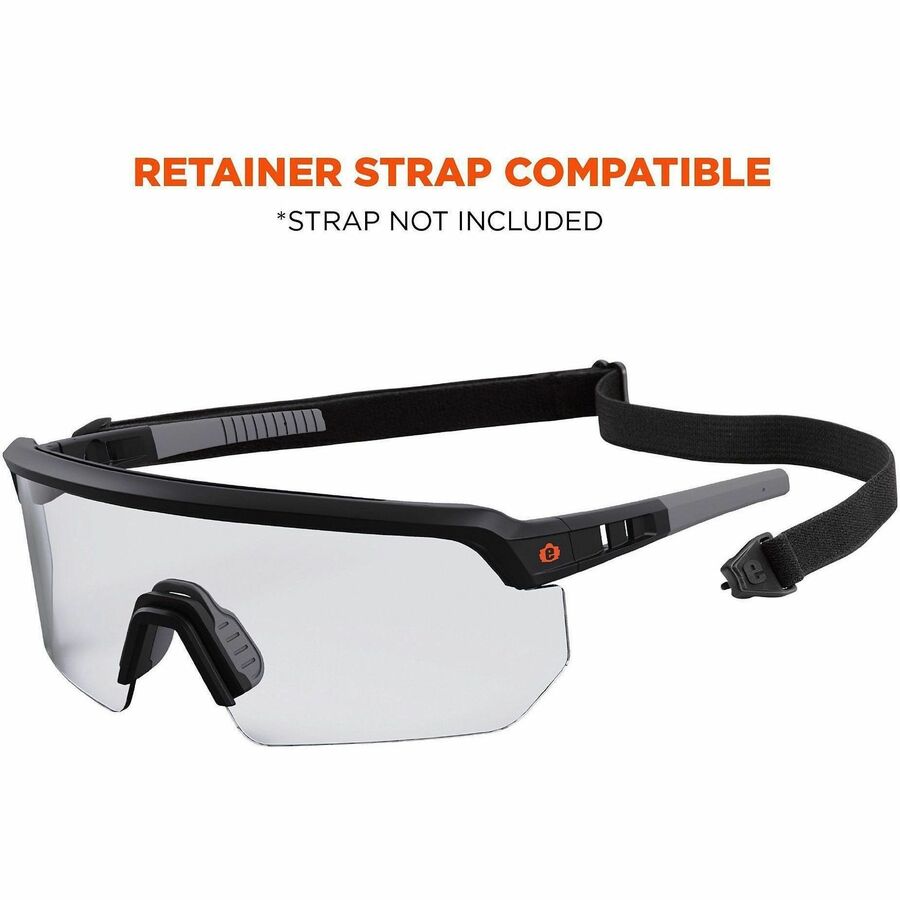 Ergodyne AEGIR Enhanced Anti-Fog Safety Glasses, Clear Lens, Matte Black Frame, Polycarbonate/Rubber, Strap Closure, Anti-scratch, Non-slip, Lightweight, Impact Resistant, 1 Each