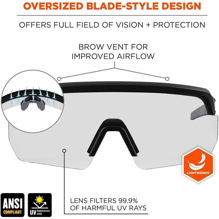 Ergodyne AEGIR Enhanced Anti-Fog Safety Glasses, Clear Lens, Matte Black Frame, Polycarbonate/Rubber, Strap Closure, Anti-scratch, Non-slip, Lightweight, Impact Resistant, 1 Each
