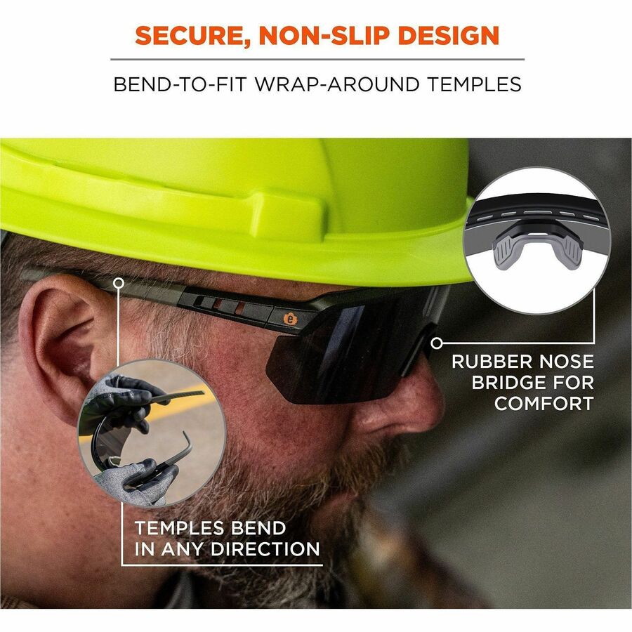 Ergodyne Skullerz AEGIR Enhanced Anti-Fog Safety Glasses, Matte Black Frame, Smoke Lens, Polycarbonate/Rubber, Strap Closure, Impact Resistant, Anti-Scratch, Lightweight, Adjustable, 1 Each