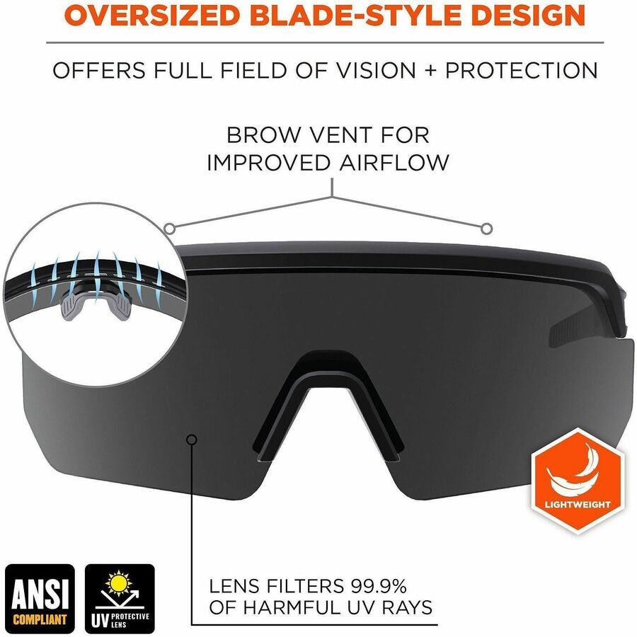 Ergodyne Skullerz AEGIR Enhanced Anti-Fog Safety Glasses, Matte Black Frame, Smoke Lens, Polycarbonate/Rubber, Strap Closure, Impact Resistant, Anti-Scratch, Lightweight, Adjustable, 1 Each
