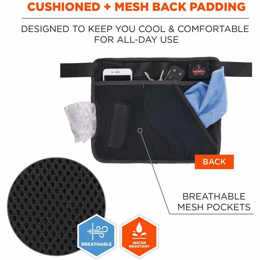 Water Resistant Exterior, Abrasion Resistant Exterior, Water Proof, Water Resistant, Abrasion Resistant - Mesh, Nylon, Polyester Body - Waistband, Belt Clip, Ring - 13.5" Height x 11" Width - 1 Each
