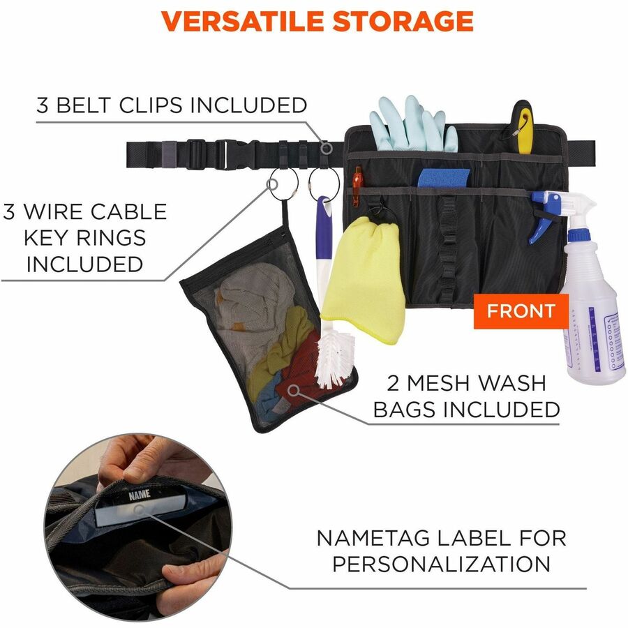 Water Resistant Exterior, Abrasion Resistant Exterior, Water Proof, Water Resistant, Abrasion Resistant - Mesh, Nylon, Polyester Body - Waistband, Belt Clip, Ring - 13.5" Height x 11" Width - 1 Each