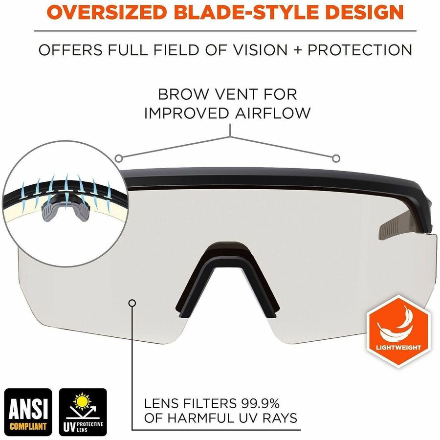 Ergodyne AEGIR Enhanced Anti-Fog Safety Glasses, Matte Black Frame, Polycarbonate & Rubber, Strap Closure, Anti-scratch, Non-slip, Lightweight, Impact Resistant, 1 Each