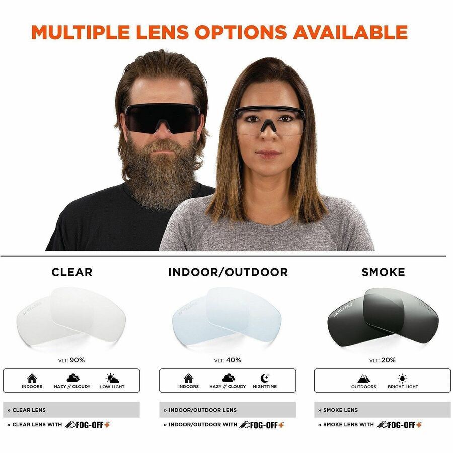 Ergodyne AEGIR Enhanced Anti-Fog Safety Glasses, Matte Black Frame, Polycarbonate & Rubber, Strap Closure, Anti-scratch, Non-slip, Lightweight, Impact Resistant, 1 Each