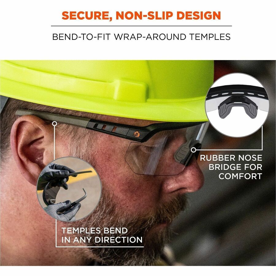 Ergodyne AEGIR Enhanced Anti-Fog Safety Glasses, Matte Black Frame, Polycarbonate & Rubber, Strap Closure, Anti-scratch, Non-slip, Lightweight, Impact Resistant, 1 Each