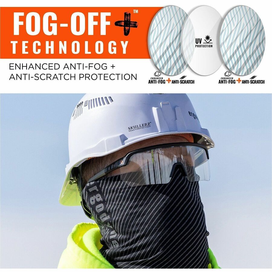 Ergodyne AEGIR Enhanced Anti-Fog Safety Glasses, Matte Black Frame, Polycarbonate & Rubber, Strap Closure, Anti-scratch, Non-slip, Lightweight, Impact Resistant, 1 Each