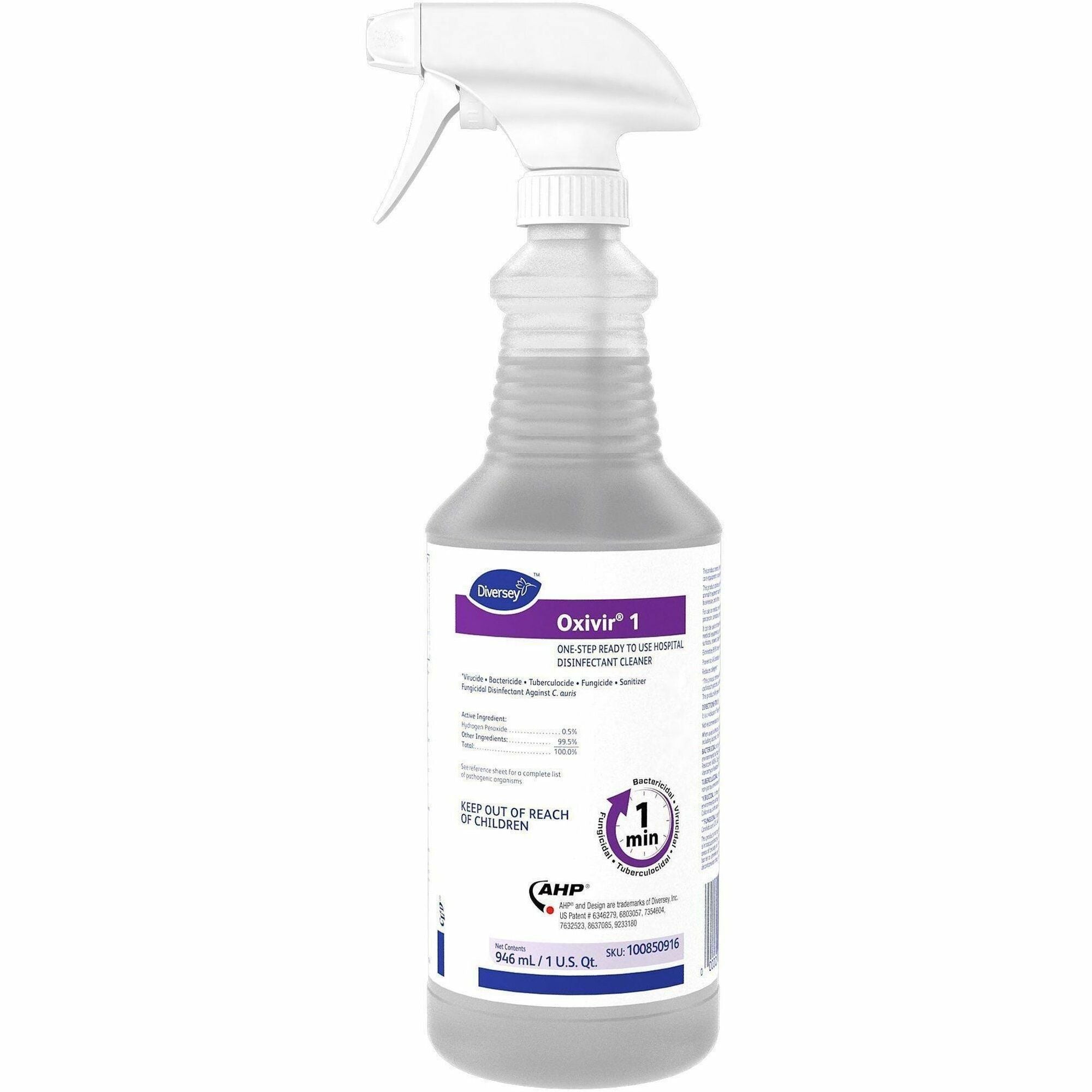 Ready-To-Use - 32 fl oz (1 quart) - 2.1 pH - Characteristic Scent - Bactericide, Fungicide, Tuberculocide, VOC-free, NPE-free, Fragrance-free, Phosphate-free, Phenol-free, Deodorize - Colorless - 12 / Carton