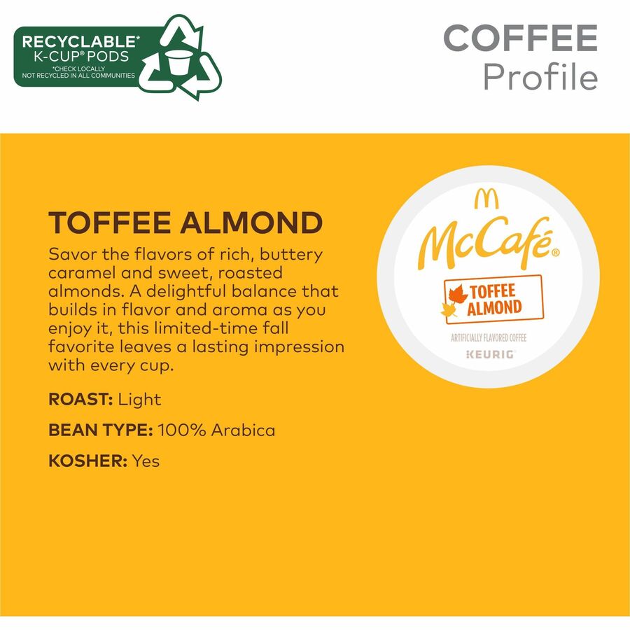 McCafé Toffee Almond Coffee K-Cup, Light Roast, Kosher, 24/Box