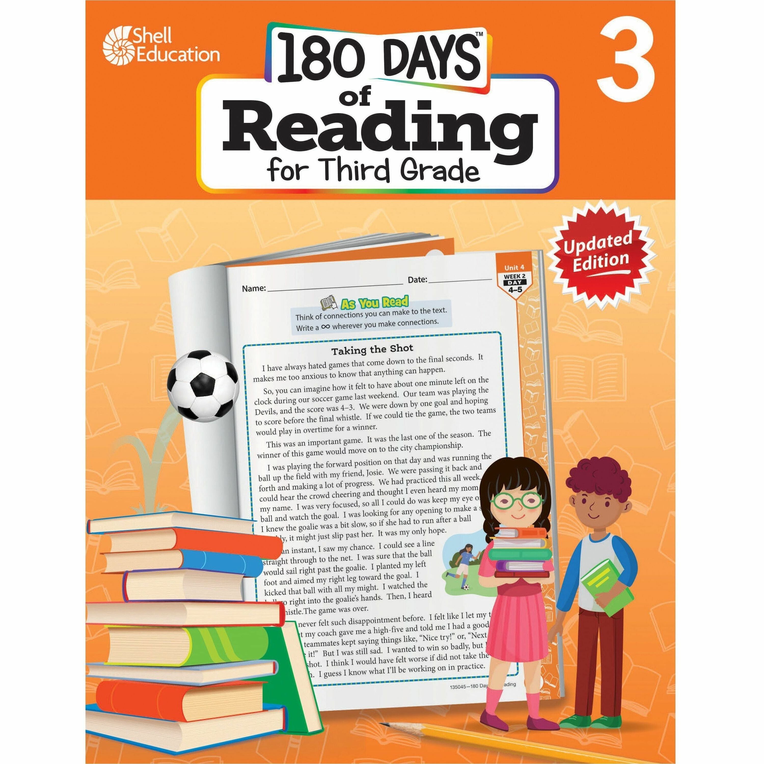 Shell Education 180 Days of Reading for Third Grade, 2nd Edition, Printed Book, Grade 3, English, 1 Each