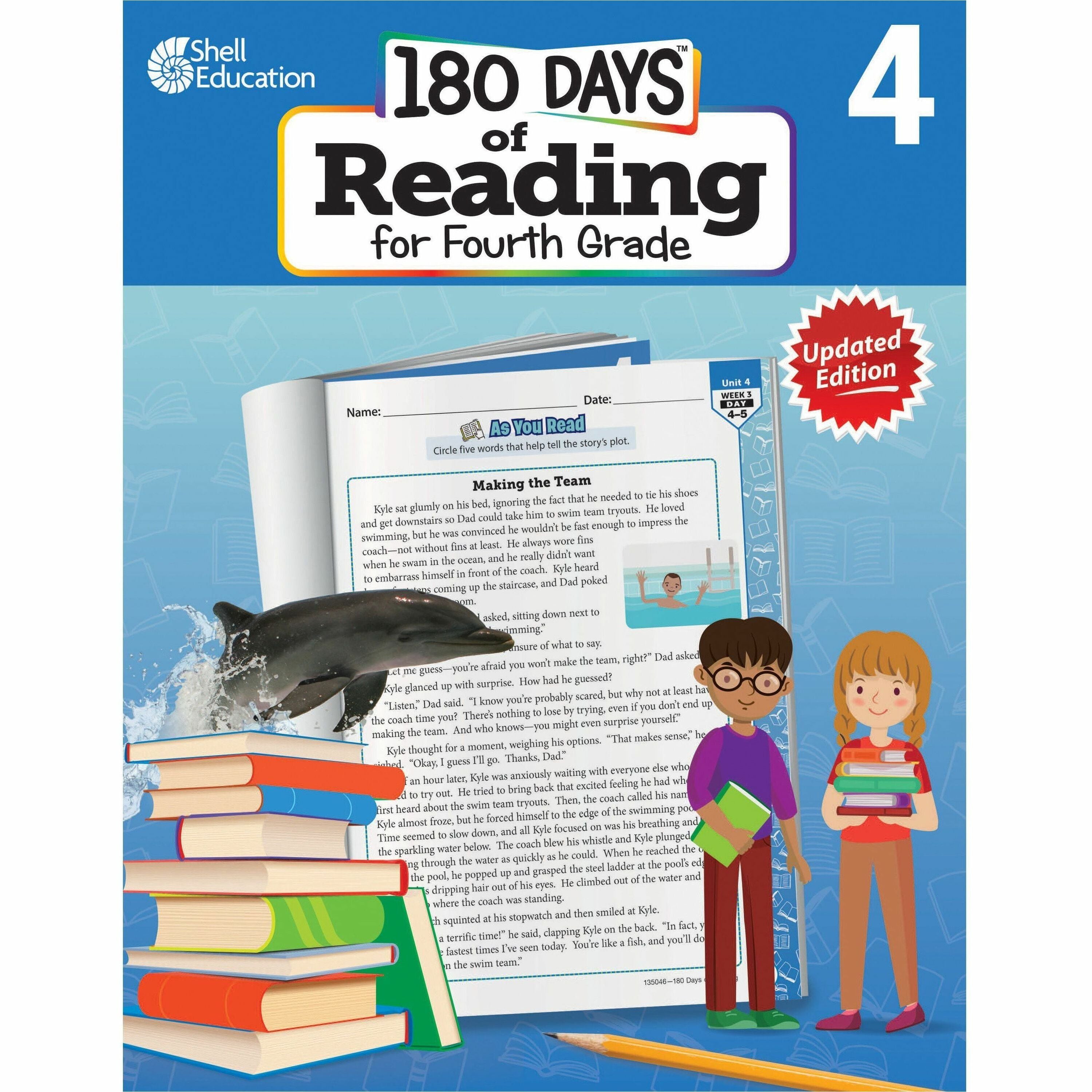 Shell Education 180 Days of Reading for Fourth Grade, 2nd Edition Printed Book, English, 1 Each