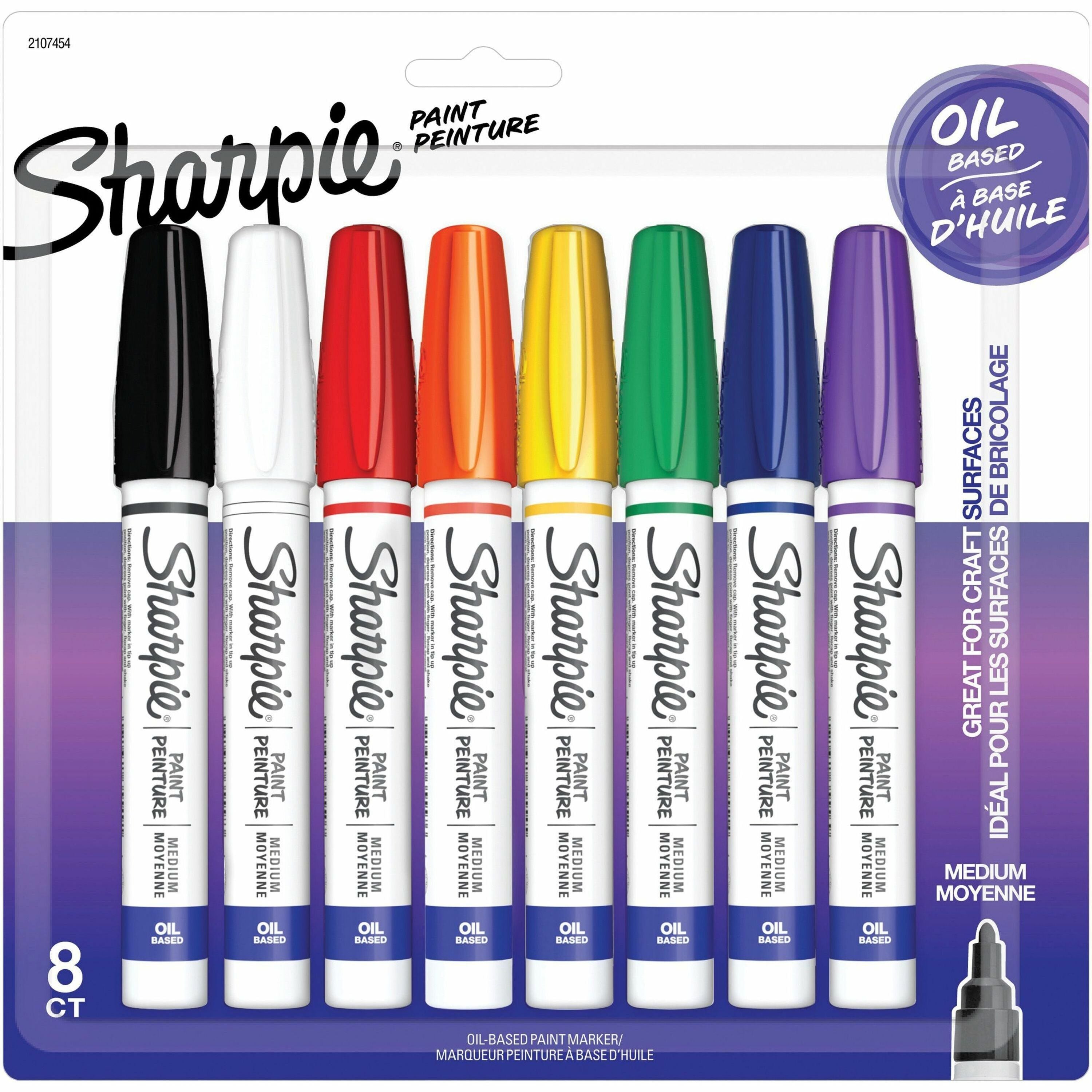 Sharpie Oil-Based Paint Markers, Medium Point, Assorted Colors, Metal Barrel, 8 Pack