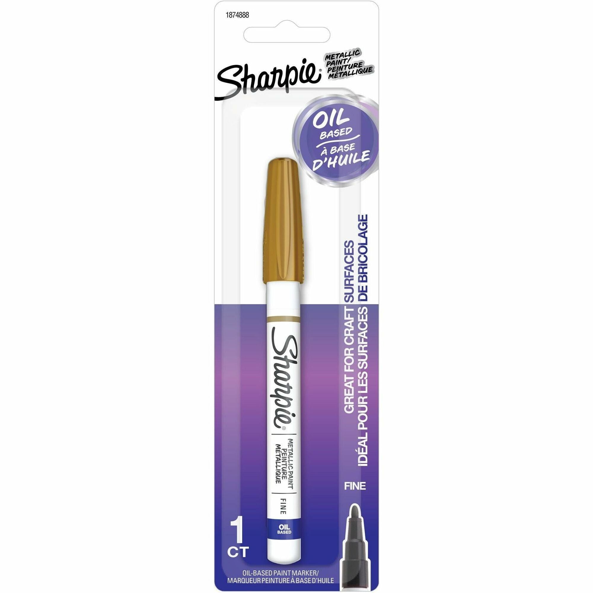Sharpie Oil-Based Paint Markers - Gold Ink - Oil Based - Metal Barrel - 1 Pack