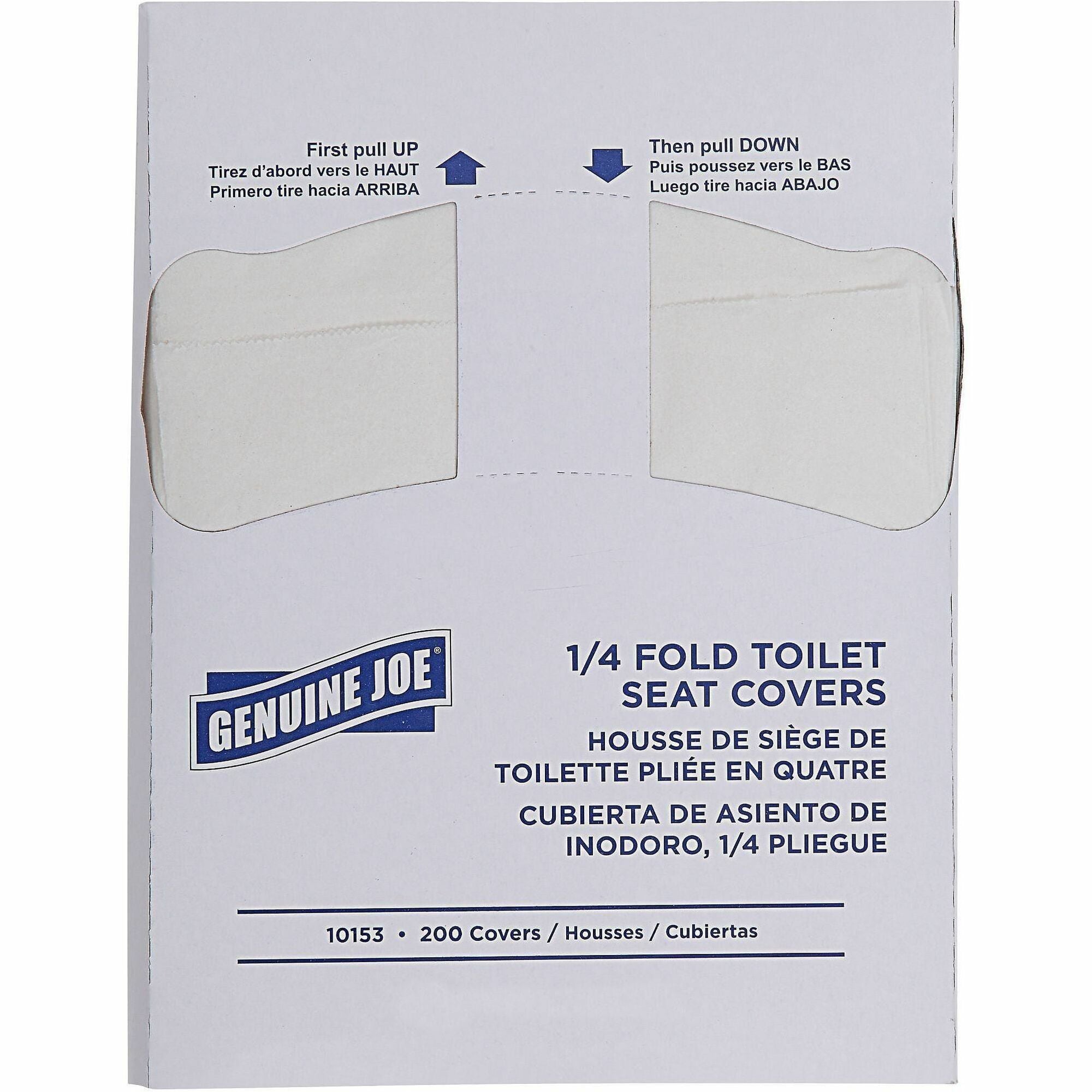 Genuine Joe Quarter-Fold Toilet Seat Covers, White, Paper, 200 per Pack, 25 Packs per Carton