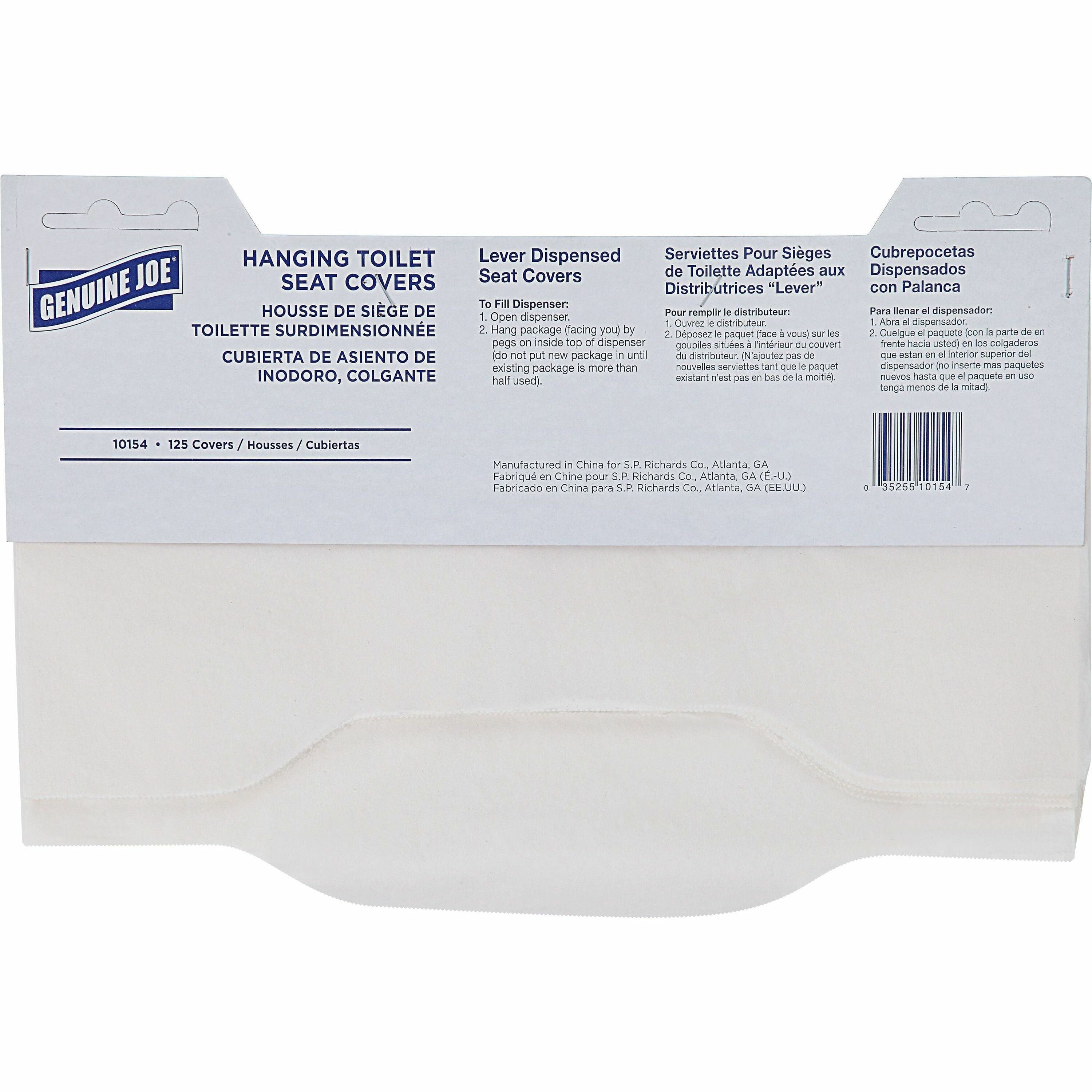 Genuine Joe Quarter-Fold Toilet Seat Covers, White, Virgin Paper, 125 Covers per Pack, 24 Packs per Carton