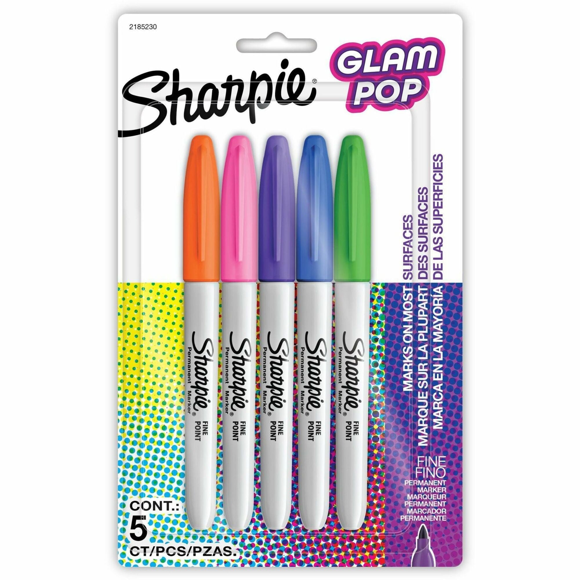 Sharpie Glam Pop Permanent Markers, Fine Point, Assorted Colors, 5 Pack