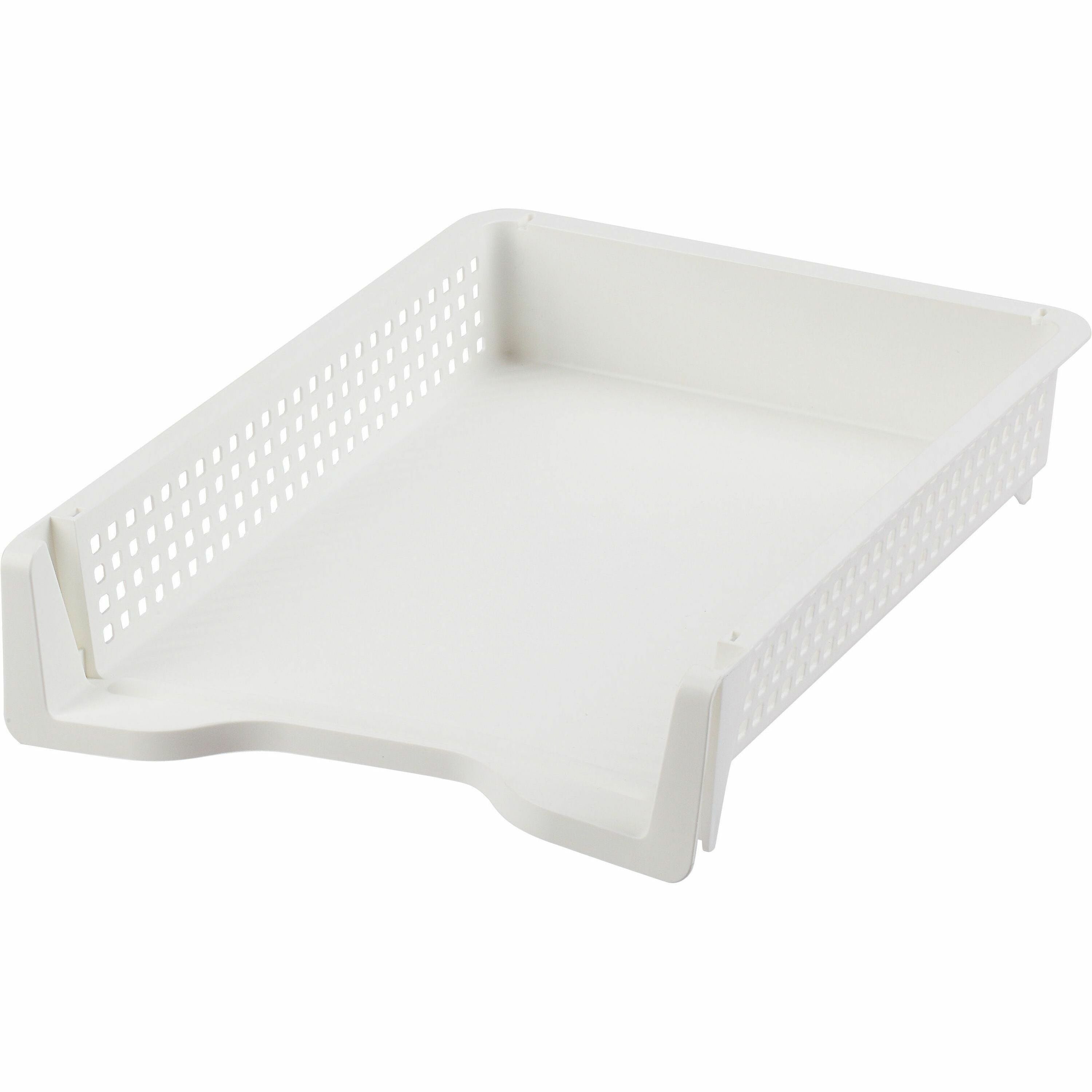 Business Source Stackable Letter Tray, Front Loading, Black, Plastic, 1 Each