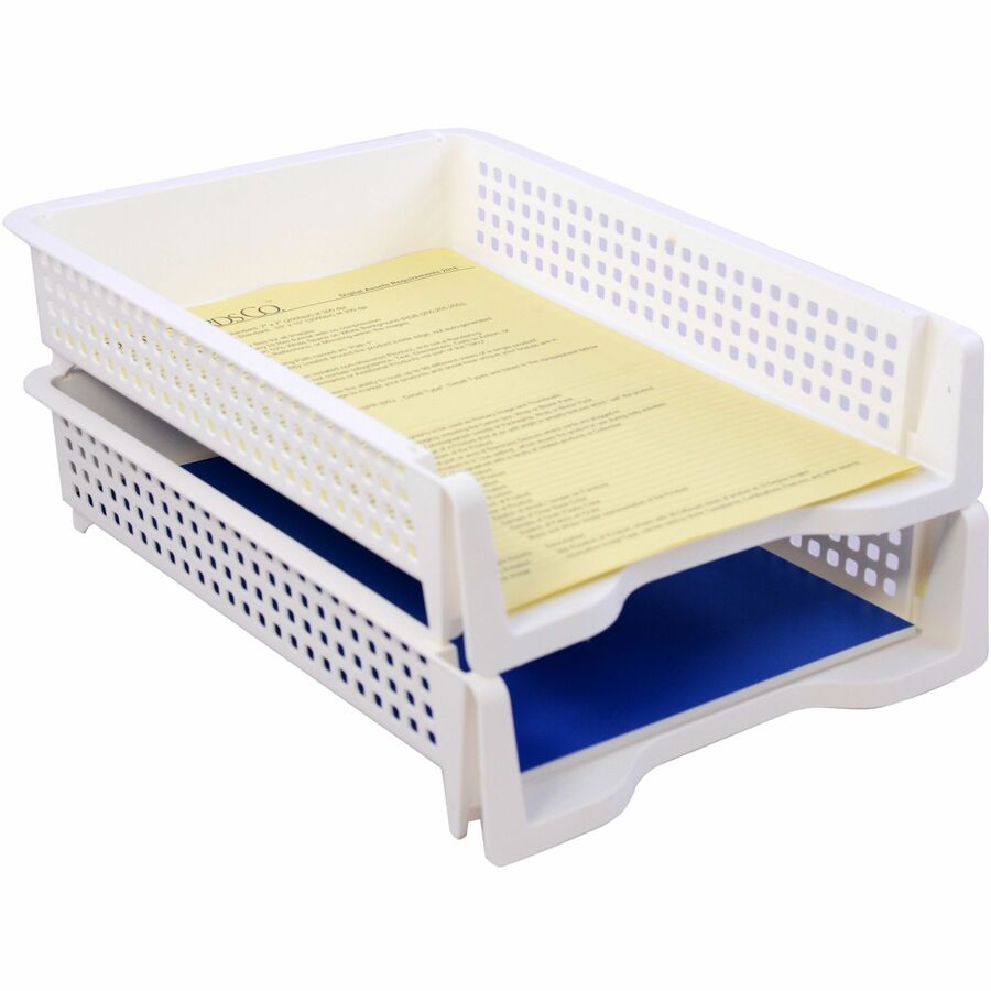 Business Source Stackable Letter Tray, Front Loading, Black, Plastic, 1 Each