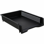 Business Source Stackable Letter Tray, Front Loading, Black, Plastic, 1 Each