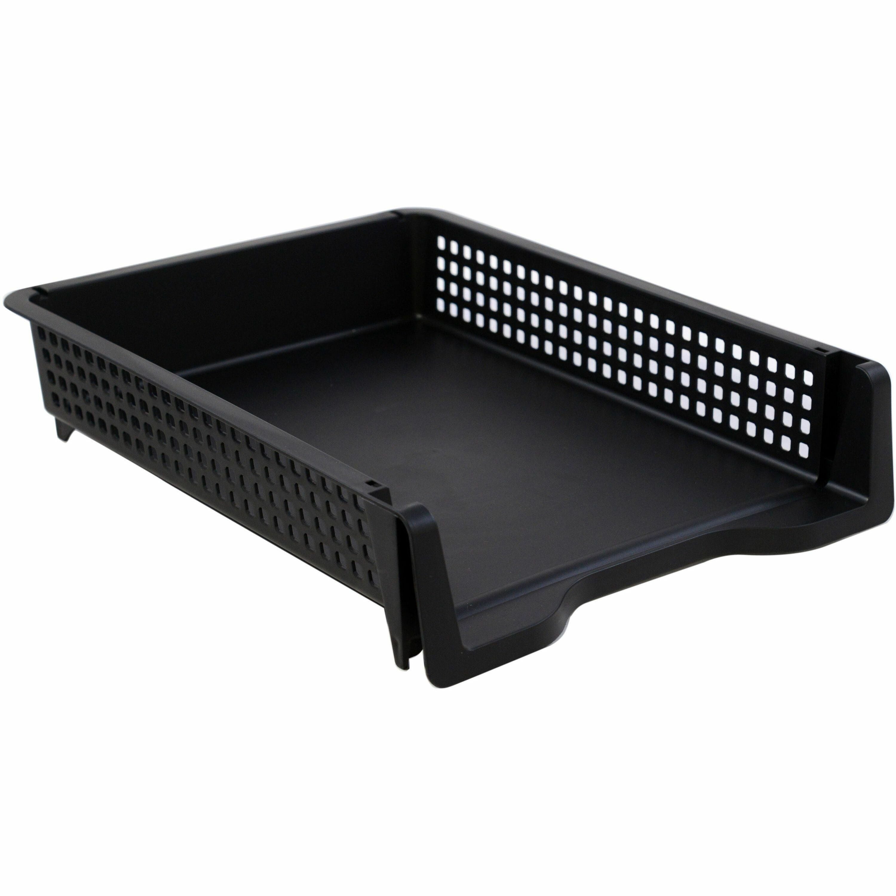 Business Source Stackable Letter Tray, Front Loading, Black, Plastic, 1 Each