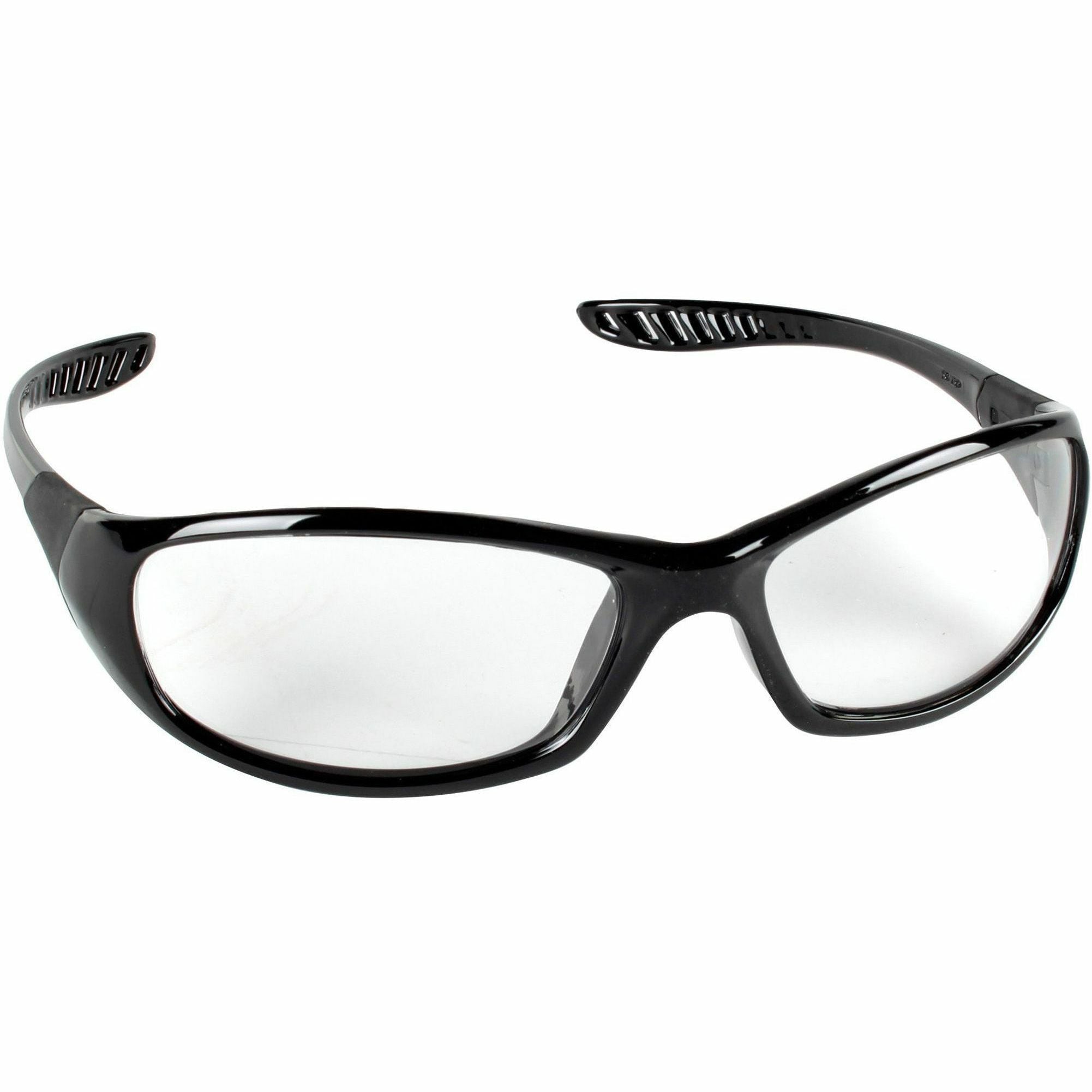 Kleenguard V40 Hellraiser Safety Eyewear, Clear Polycarbonate Lens, Black Frame, Scratch Resistant, Lightweight, Wraparound Design, Neck Cord Included, Universal Size, 12 per Box
