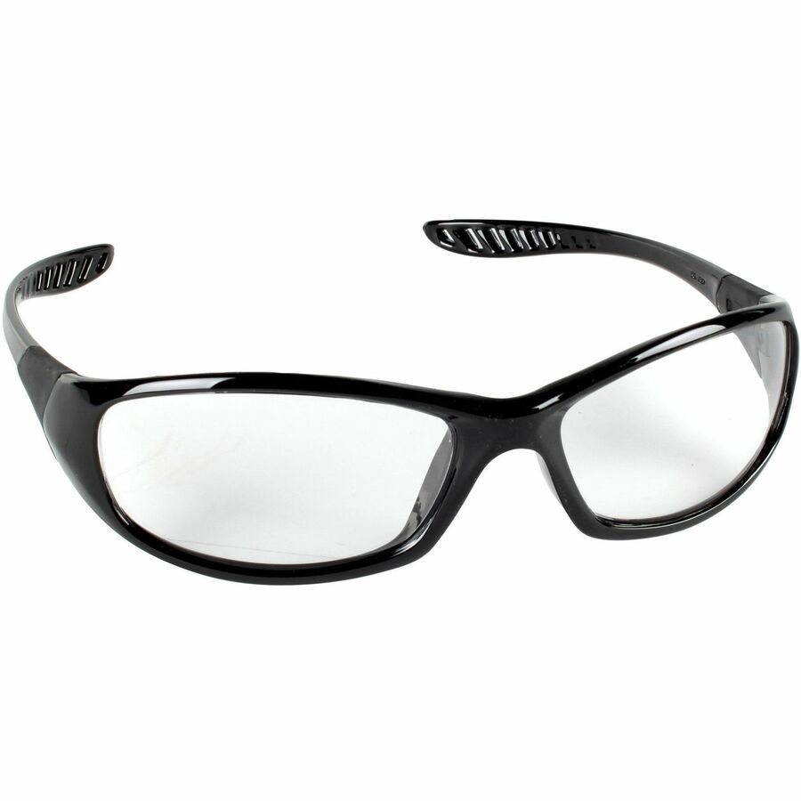 Kleenguard V40 Hellraiser Safety Eyewear, Clear Polycarbonate Lens, Black Frame, Scratch Resistant, Lightweight, Wraparound Design, Neck Cord Included, Universal Size, 12/Box, 12/Carton