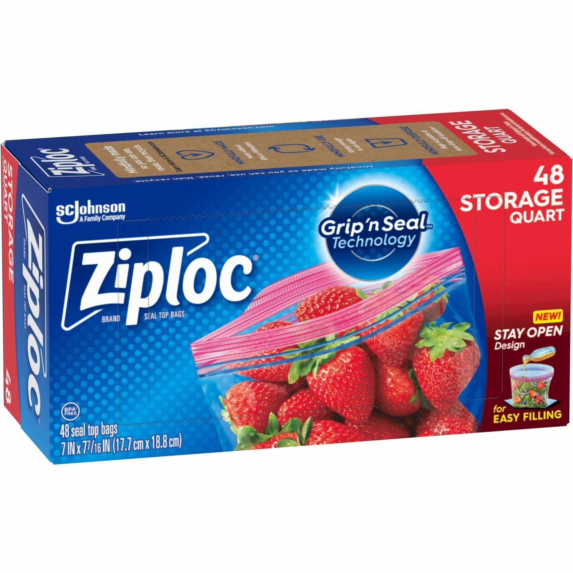 Ziploc Stand-Up Storage Bags, Blue, 48 Bags per Box, 9 Boxes per Carton