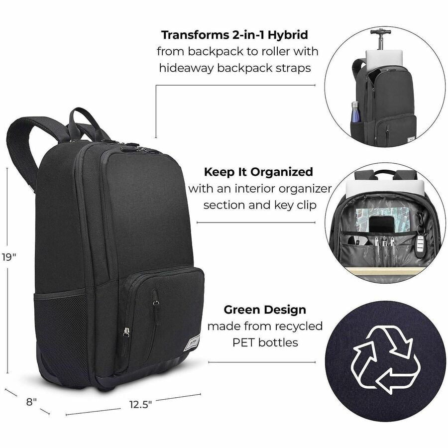 Bacterial Resistant, Water Resistant - rPET Polyester Body - Shoulder Strap, Telescoping Handle - 19" Height x 12.5" Width x 8" Depth - 7.66 gal Volume Capacity - 1 Each