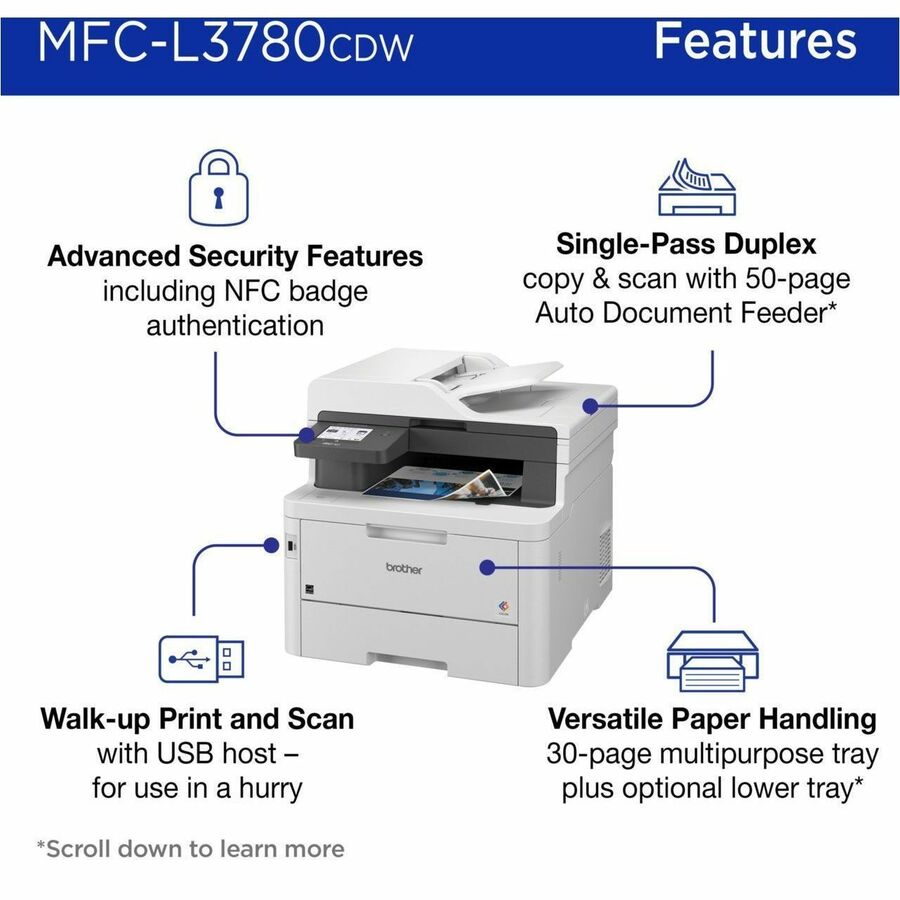Copier/Fax/Printer/Scanner - 600 x 2400 dpi Print - Color Flatbed Scanner - 19200 dpi Optical Scan - Gigabit Ethernet - Wireless LAN - Apple AirPrint, Mopria - USB - For Plain Paper Print - 1 Each