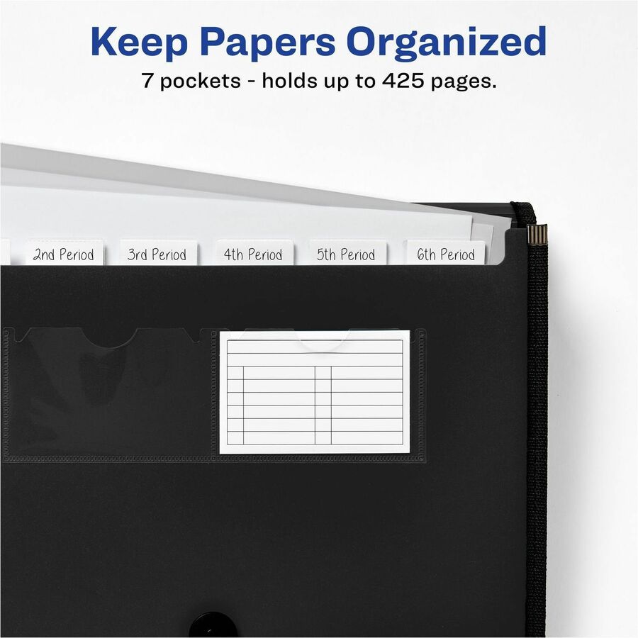 Avery Expanding File Folder, 7 Pockets, 425 Sheet Capacity, Letter/A4 Size, Polypropylene/Plastic/Fabric, Black, 1 Each
