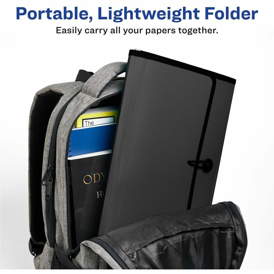 Avery Expanding File Folder, 7 Pockets, 425 Sheet Capacity, Letter/A4 Size, Polypropylene/Plastic/Fabric, Black, 1 Each