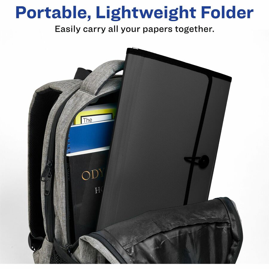 Avery Expanding File Folder, 7 Pockets, 425 Sheet Capacity, Letter/A4 Size, Polypropylene/Plastic/Fabric, Black, 1 Each