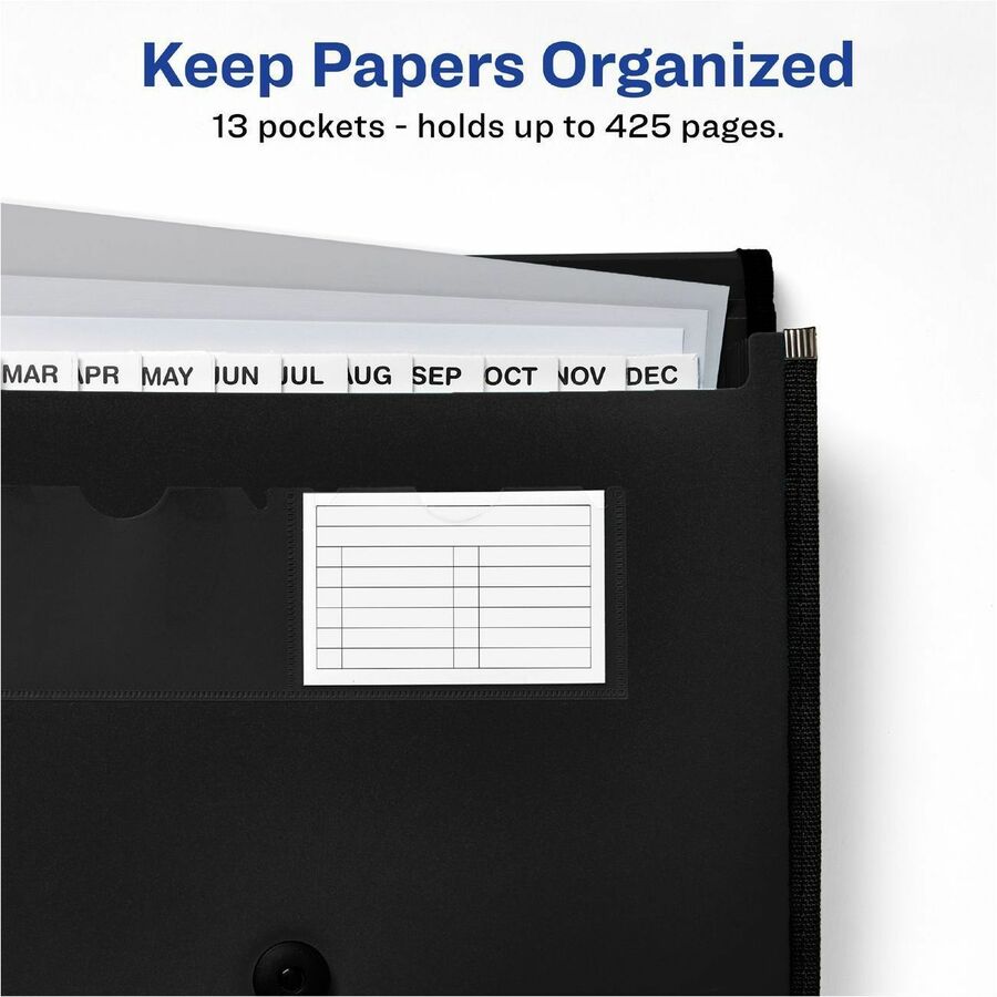 Avery Letter/A4 Expanding File Folder, 13 Pockets, 425 Sheet Capacity, Polypropylene/Plastic/Fabric, Black, 1 Each