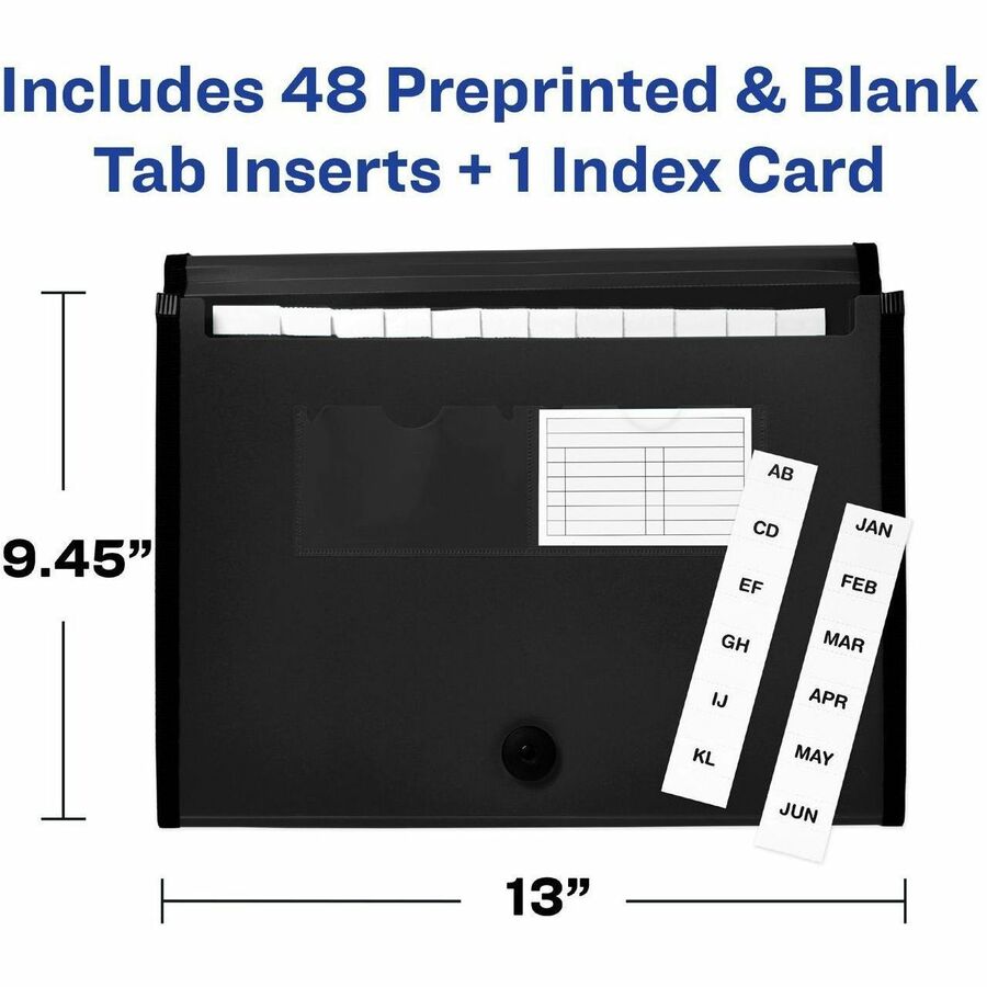 Avery Letter/A4 Expanding File Folder, 13 Pockets, 425 Sheet Capacity, Polypropylene/Plastic/Fabric, Black, 1 Each