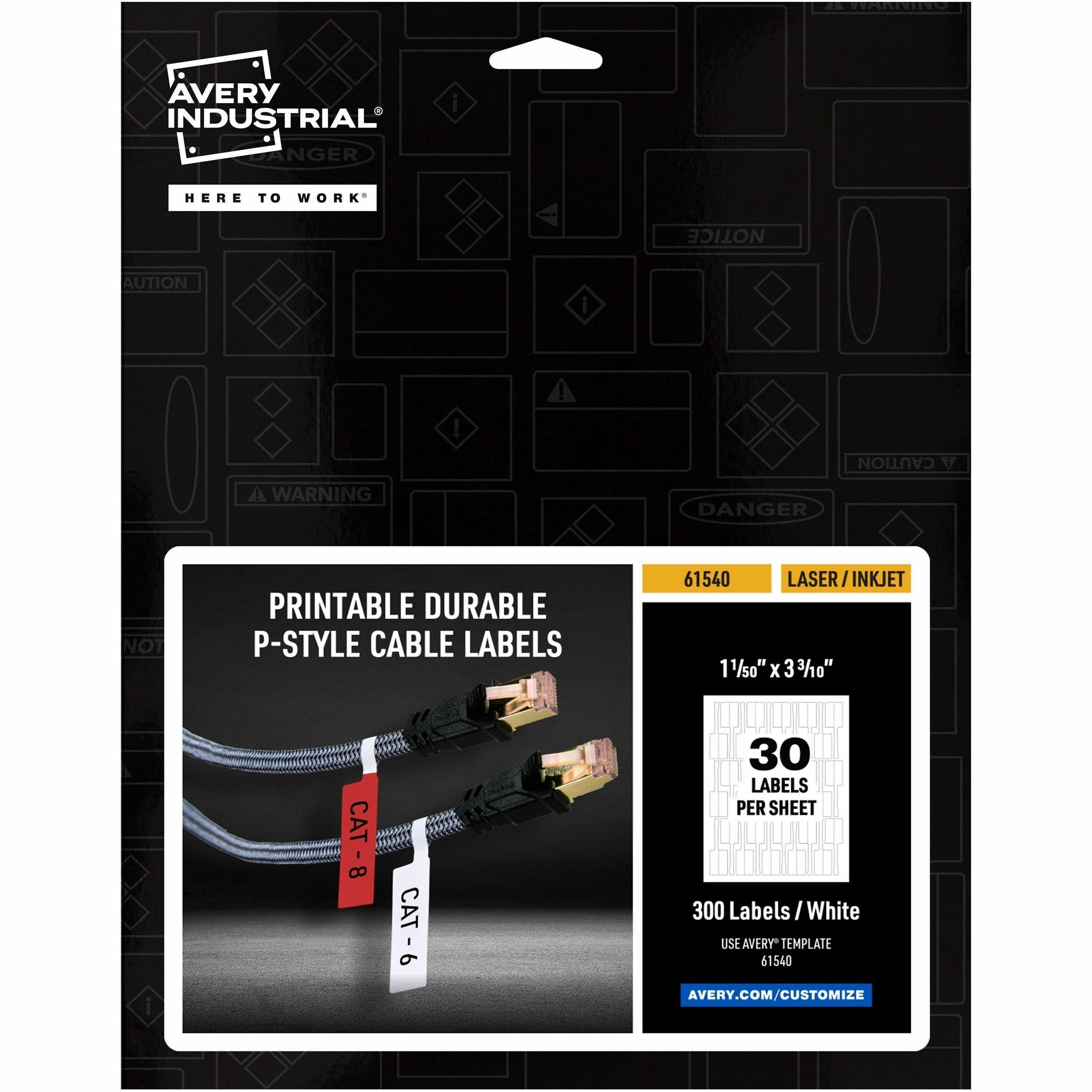 Avery&reg; Cable Labels, P-Style, 1.02" x 3.3" , 300 Total (61540)
