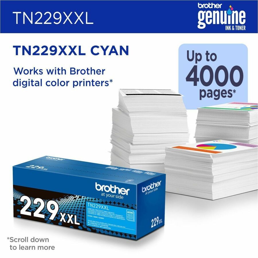 Brother Super High Yield Laser Toner Cartridge, Cyan, 4000 Pages, 1 Each