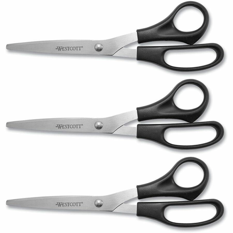 3.50" Cutting Length - 8" Overall Length - Straight-left/right - Stainless Steel - Pointed Tip - Black, Stainless Steel - 3 / Pack