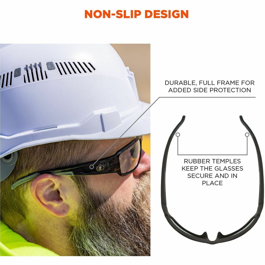 Ergodyne THOR Anti-Scratch/Anti-Fog Safety Glasses, Clear Lens, Matte Black Frame, Flexible Durable Nylon, 1 Each