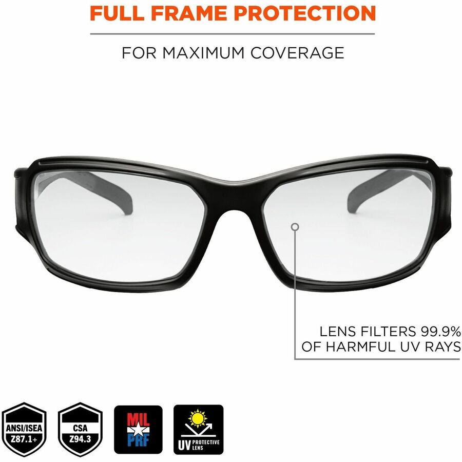 Ergodyne THOR Anti-Scratch/Anti-Fog Safety Glasses, Clear Lens, Matte Black Frame, Flexible Durable Nylon, 1 Each